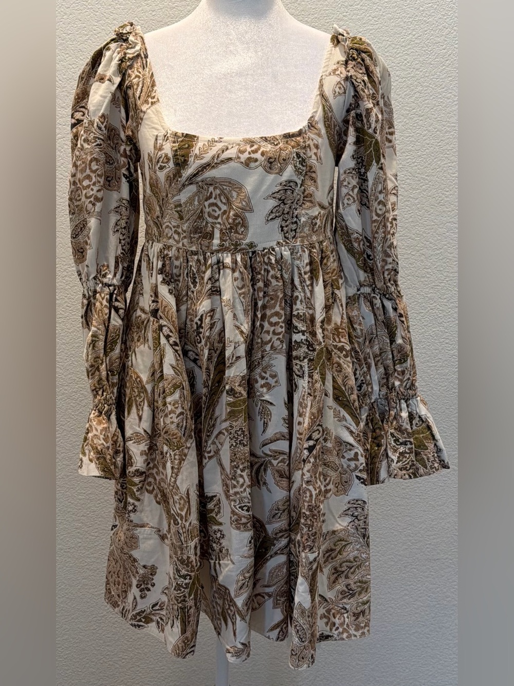 Pilcro Anthropologie Paisley Boho Mini Dress Brown XS